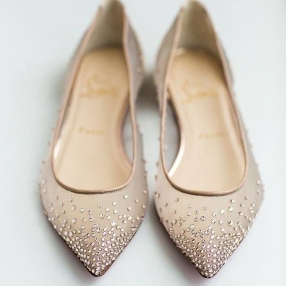 CHRISTIAN LOUBOUTIN | Nude Follies Strass Rhinestone Gem Flats